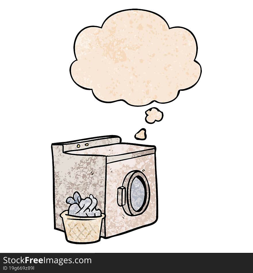 cartoon washing machine and thought bubble in grunge texture pattern style