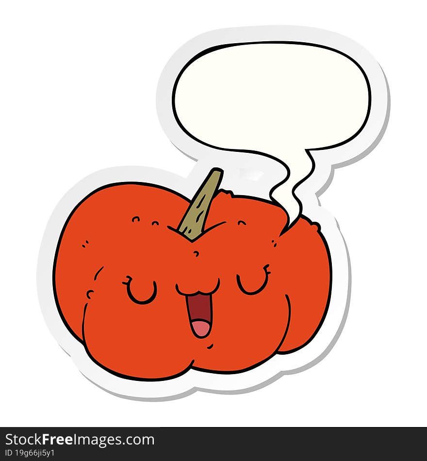 cartoon pumpkin with speech bubble sticker. cartoon pumpkin with speech bubble sticker