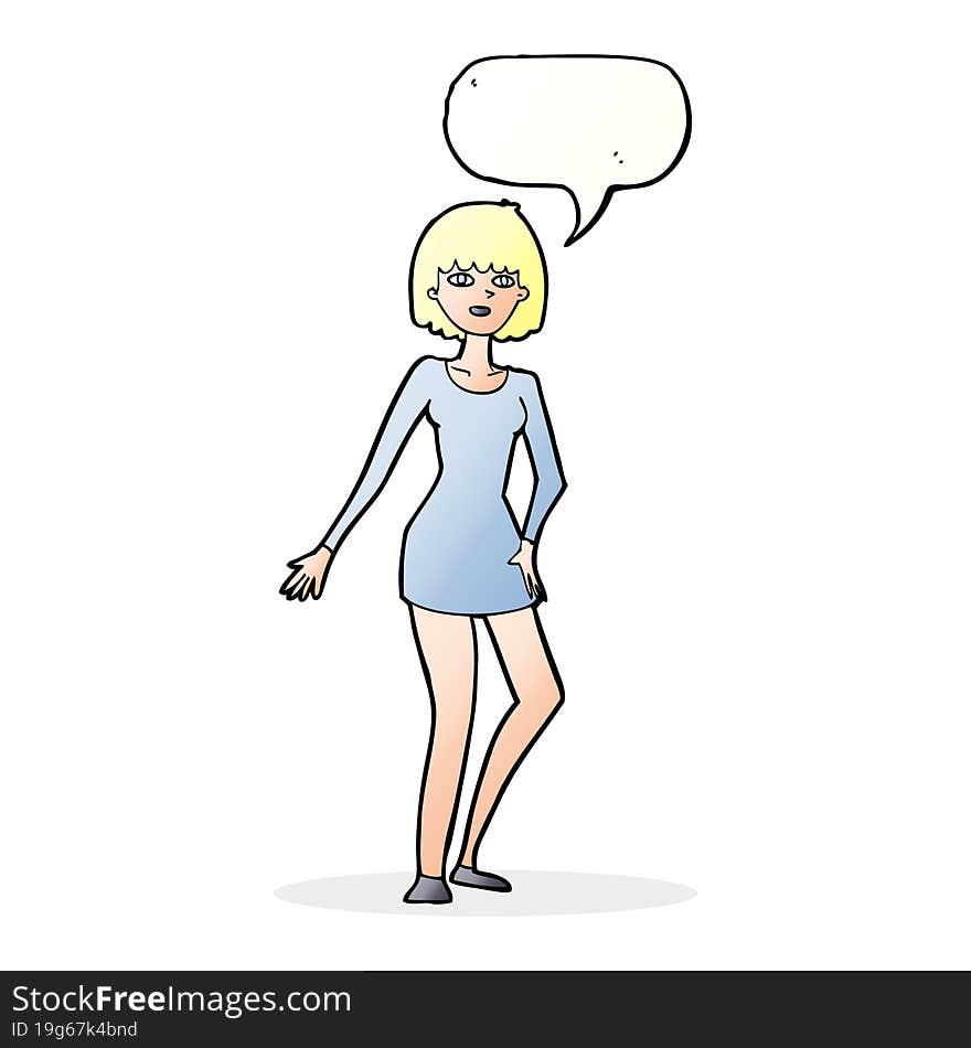 Cartoon Woman In Dress With Speech Bubble