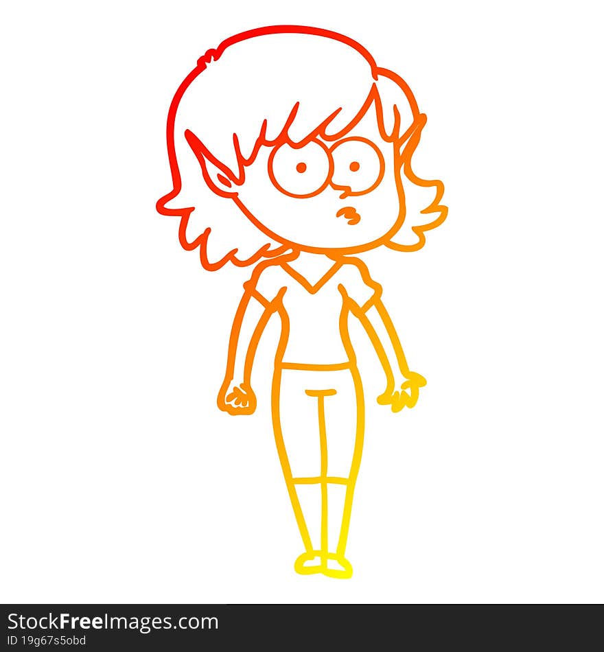 warm gradient line drawing cartoon elf girl staring