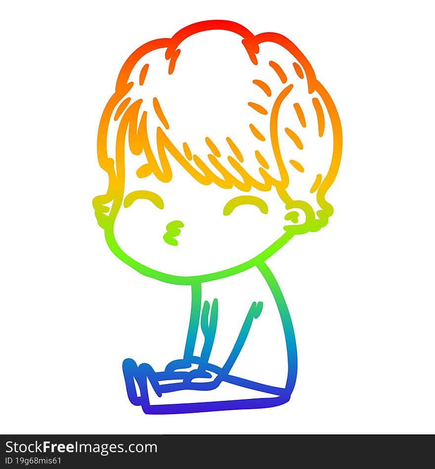 rainbow gradient line drawing cartoon woman thinking