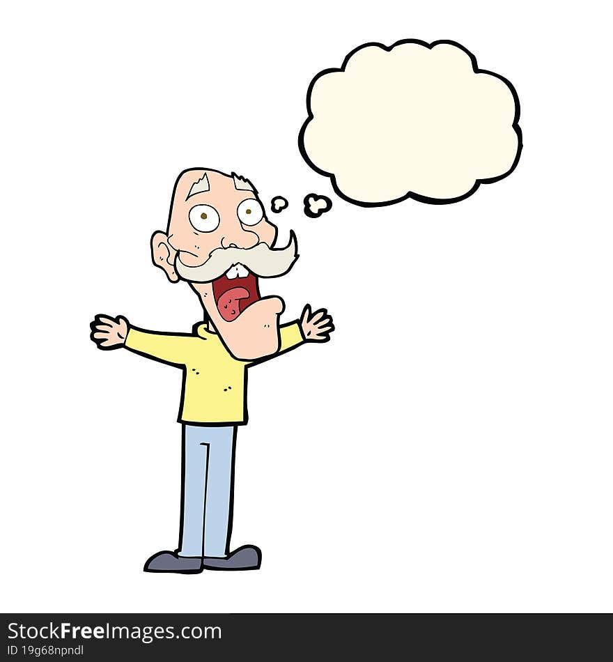 cartoon stressed old man with thought bubble