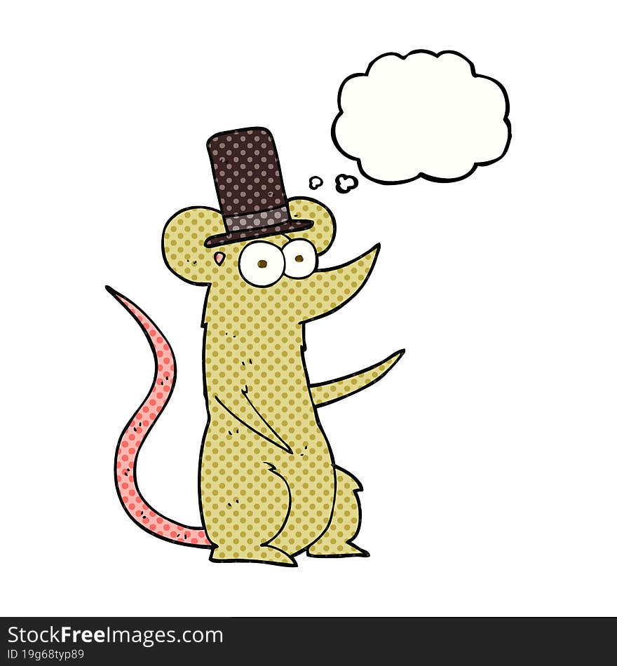 freehand drawn thought bubble cartoon mouse wearing top hat