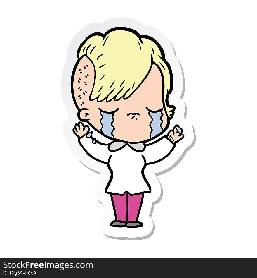 sticker of a cartoon crying girl