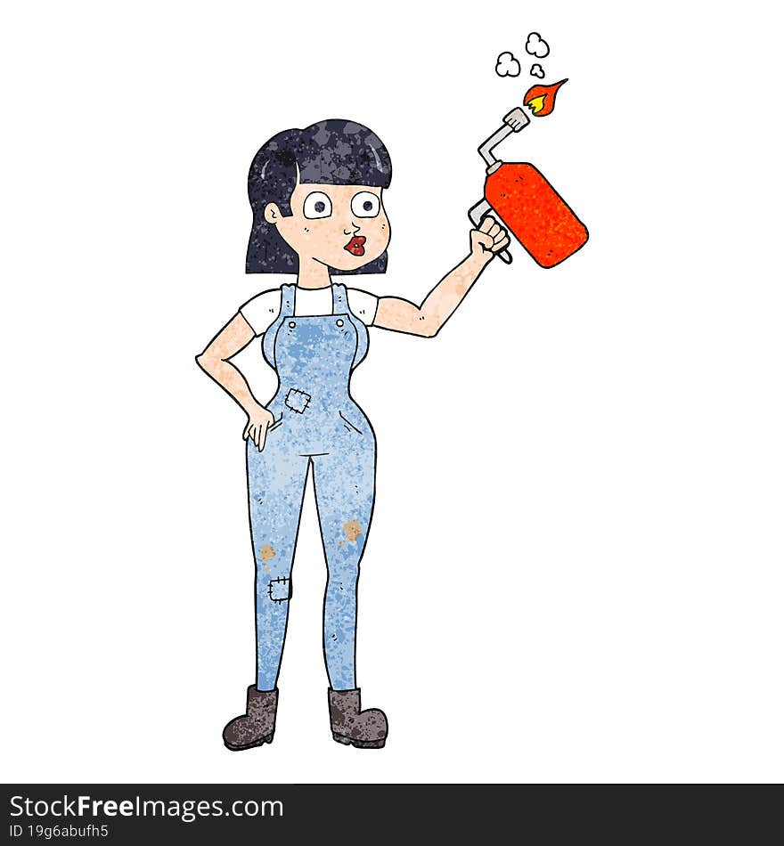 textured cartoon woman in dungarees