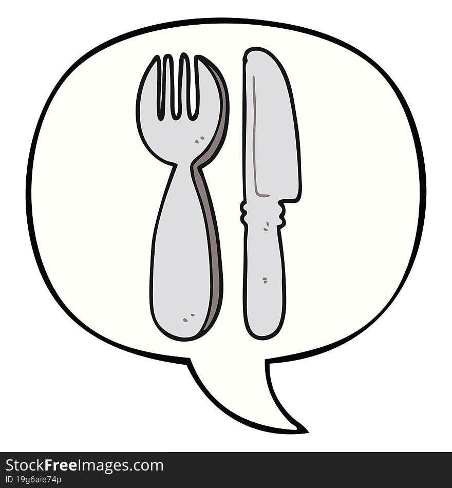 cartoon knife and fork with speech bubble. cartoon knife and fork with speech bubble