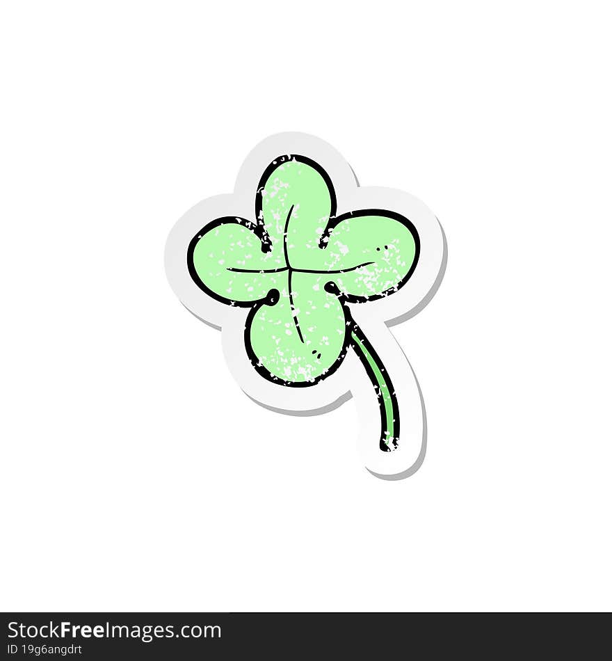 retro distressed sticker of a cartoon four leaf clover