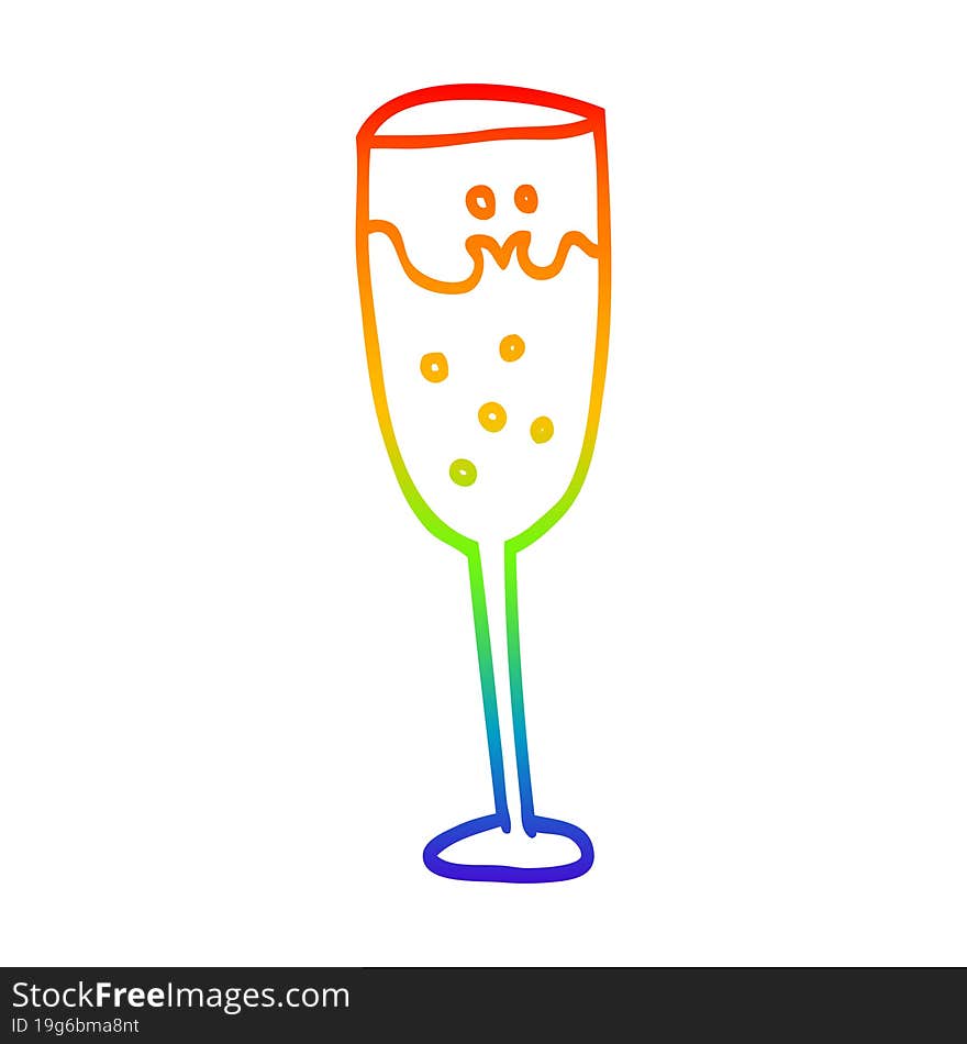 rainbow gradient line drawing of a cartoon champagne glass