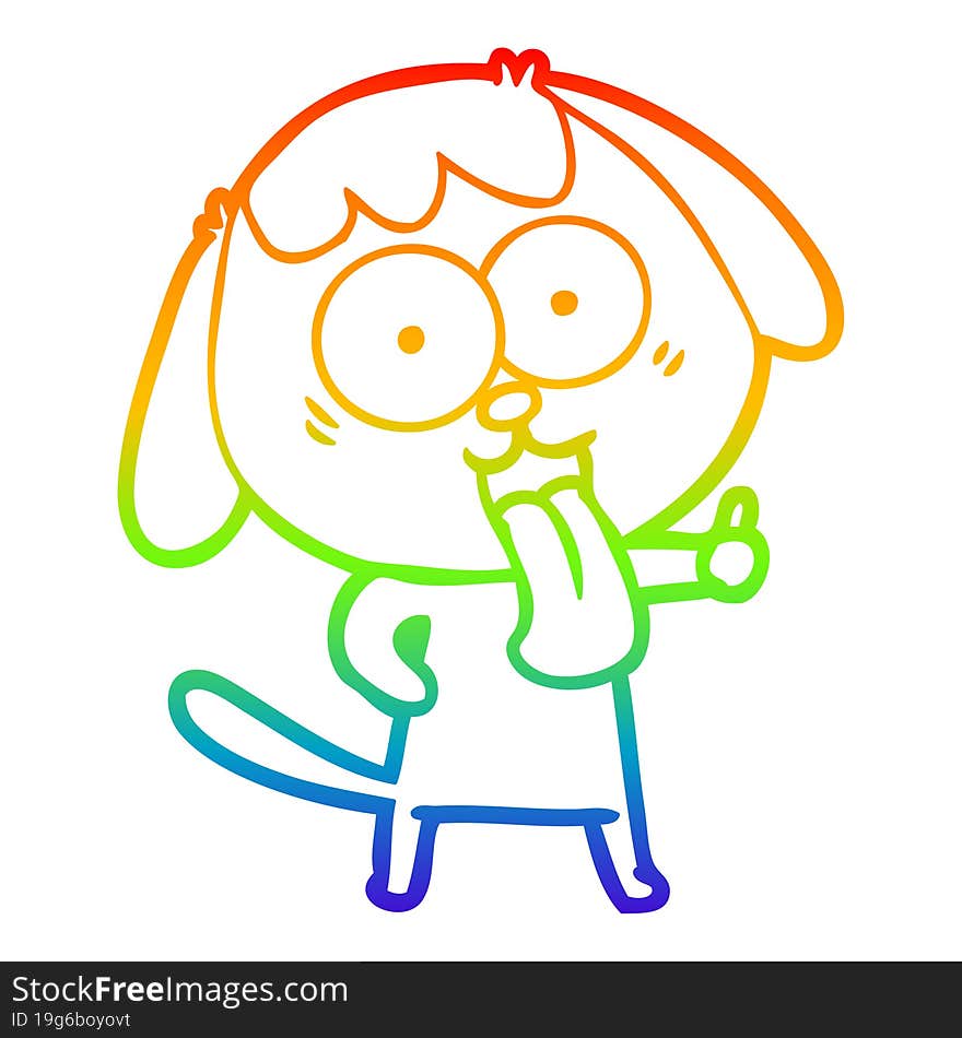 rainbow gradient line drawing of a cute cartoon dog