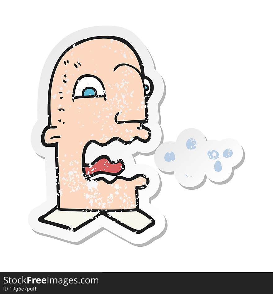 retro distressed sticker of a cartoon burping man