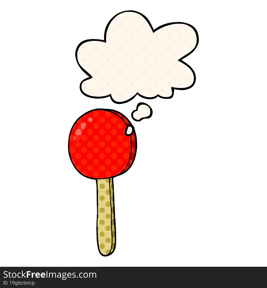 cartoon lollipop with thought bubble in comic book style