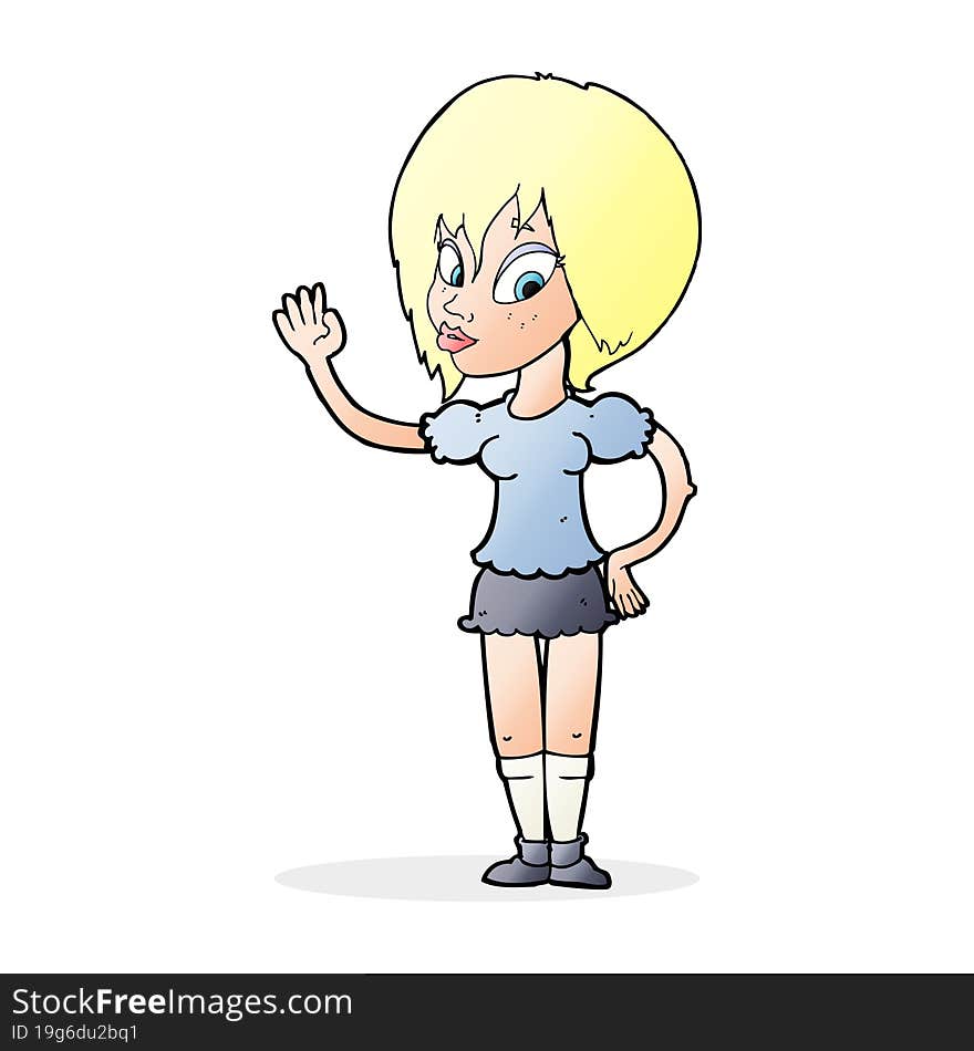 cartoon pretty woman waving