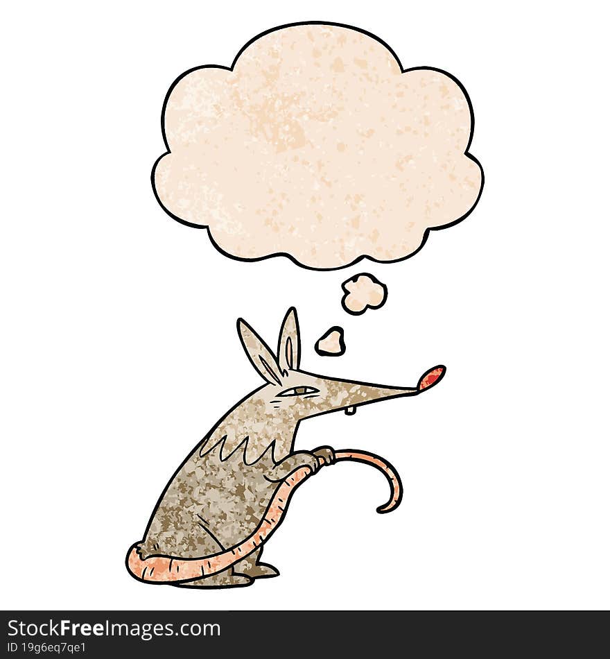 cartoon rat and thought bubble in grunge texture pattern style