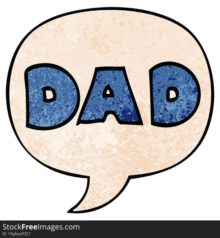 cartoon word dad and speech bubble in retro texture style