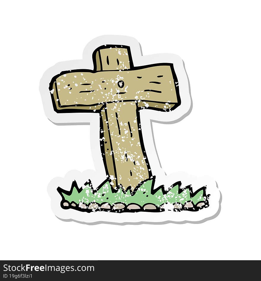 retro distressed sticker of a cartoon wooden cross grave