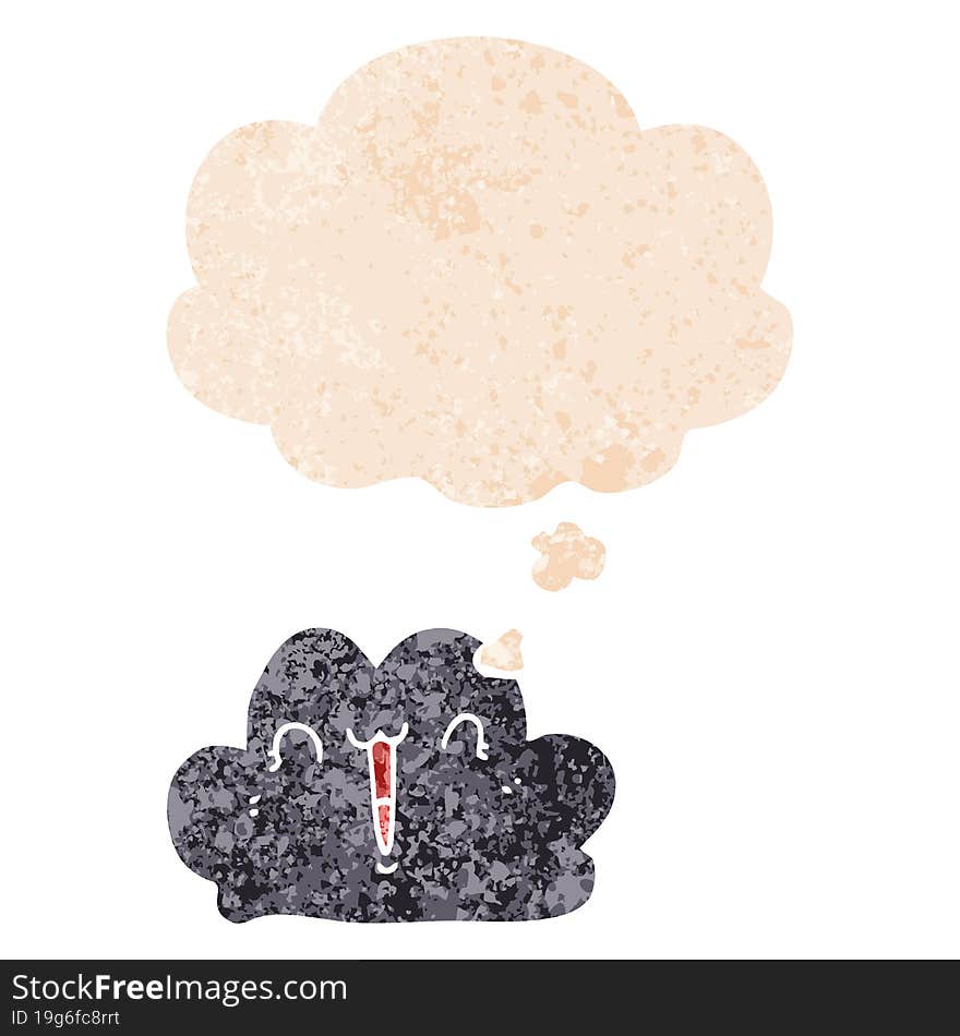 cute cartoon cloud and thought bubble in retro textured style