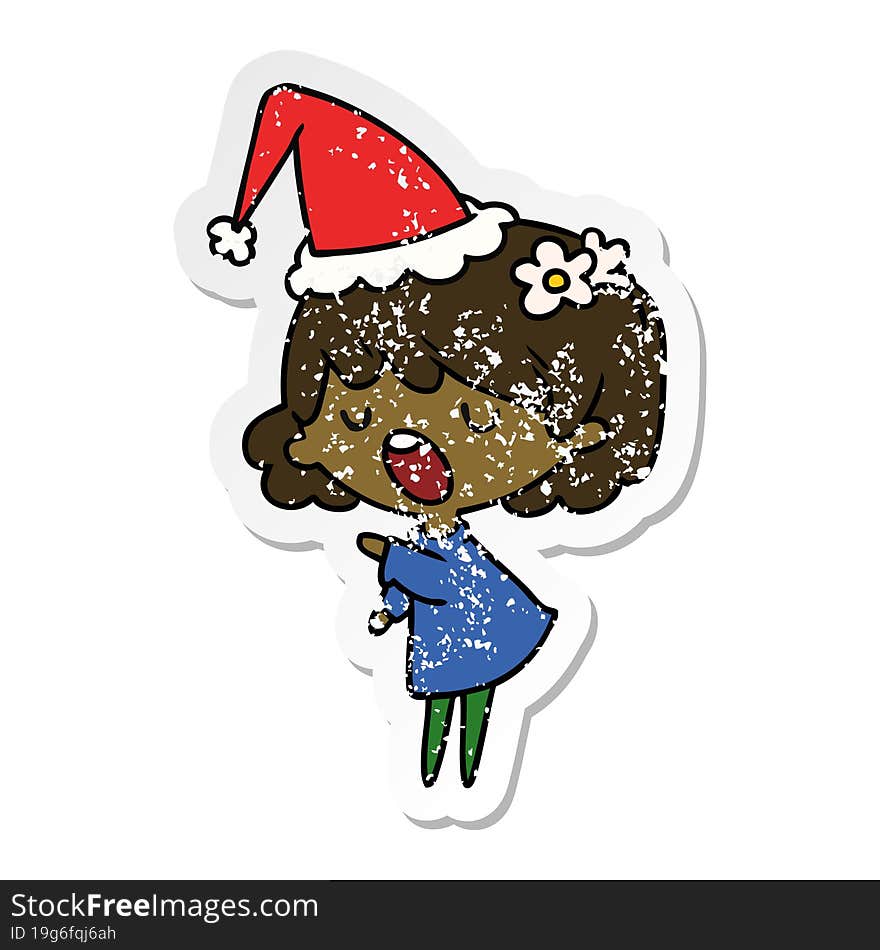 christmas distressed sticker cartoon of kawaii girl