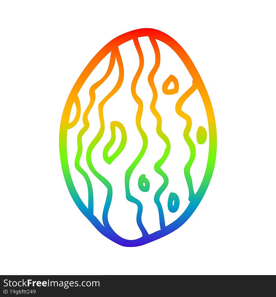 rainbow gradient line drawing of a cartoon almond nut