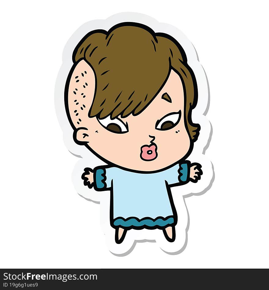 Sticker Of A Cartoon Surprised Girl