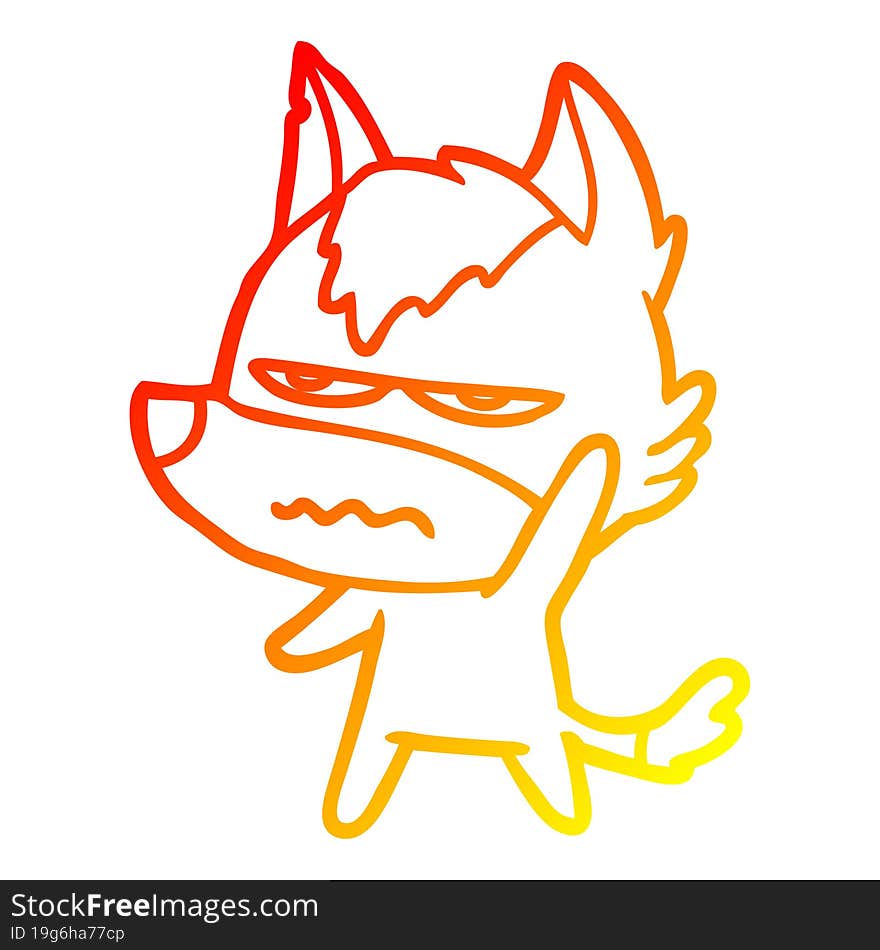 Warm Gradient Line Drawing Cartoon Annoyed Wolf