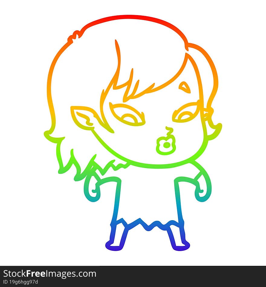 rainbow gradient line drawing cute cartoon vampire girl