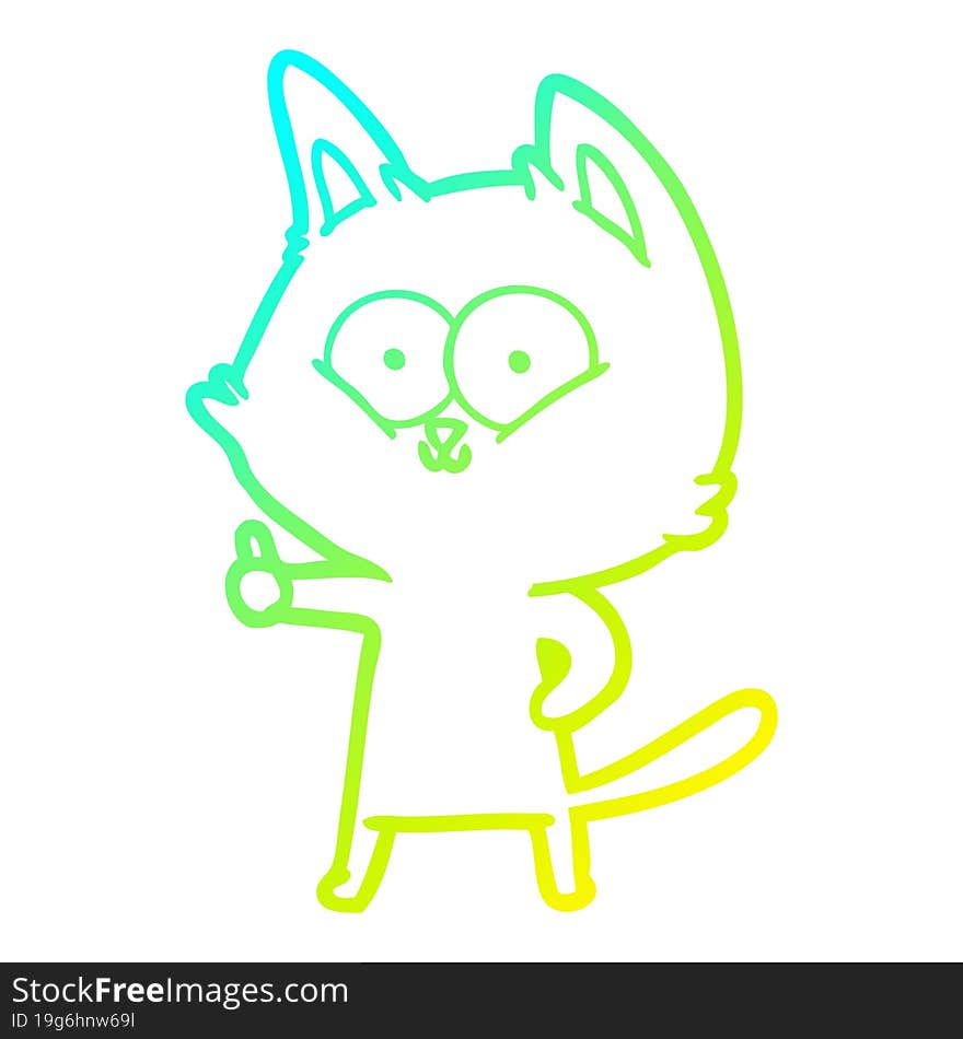 Cold Gradient Line Drawing Cartoon Cat Giving Thumbs Up