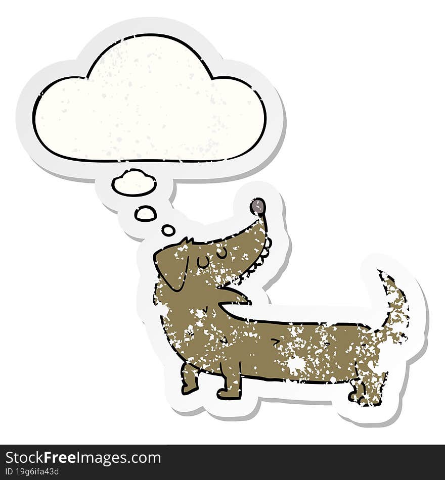 cartoon dog and thought bubble as a distressed worn sticker