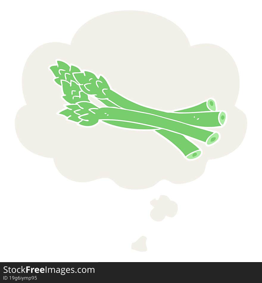 cartoon asparagus with thought bubble in retro style