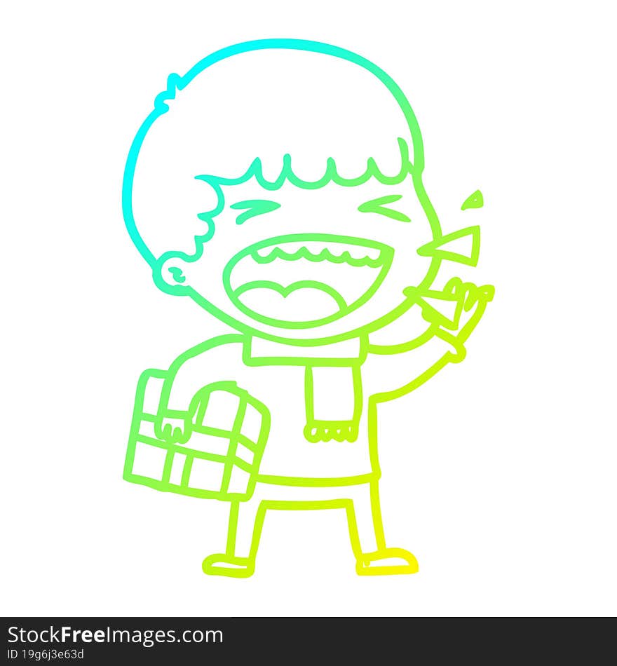 Cold Gradient Line Drawing Cartoon Laughing Man