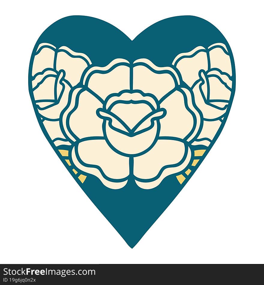 iconic tattoo style image of a heart and flowers. iconic tattoo style image of a heart and flowers