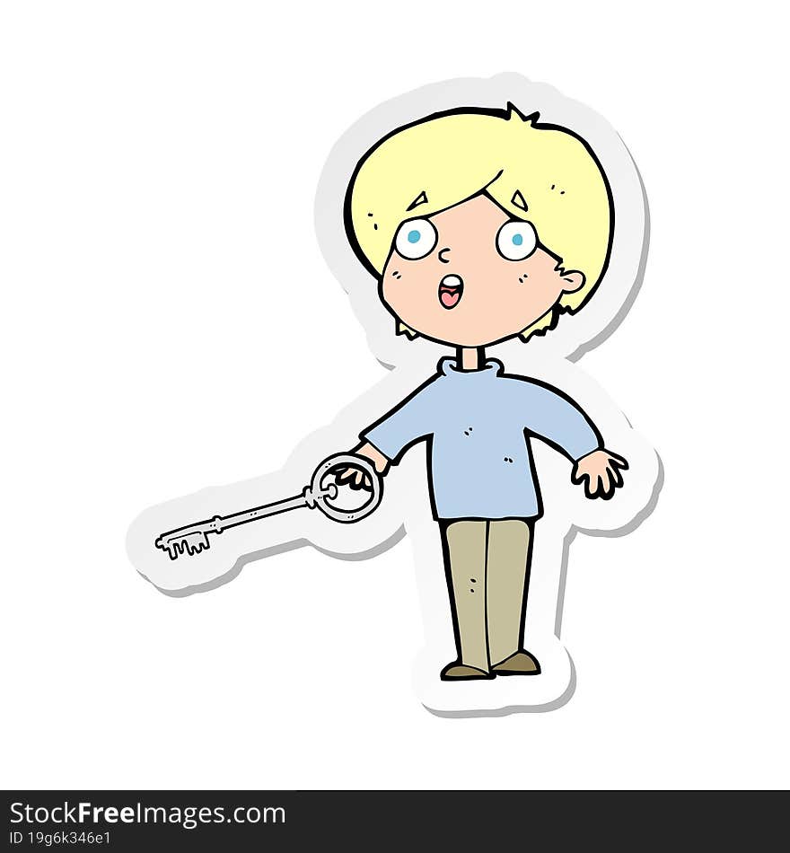 sticker of a cartoon boy with key