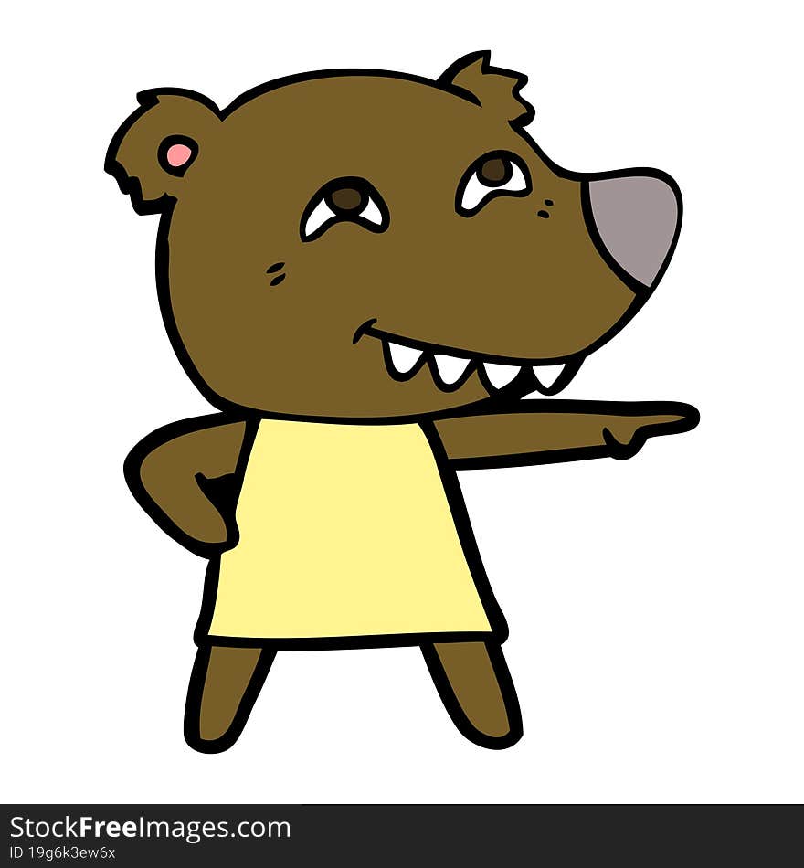 cartoon pointing bear girl showing teeth. cartoon pointing bear girl showing teeth