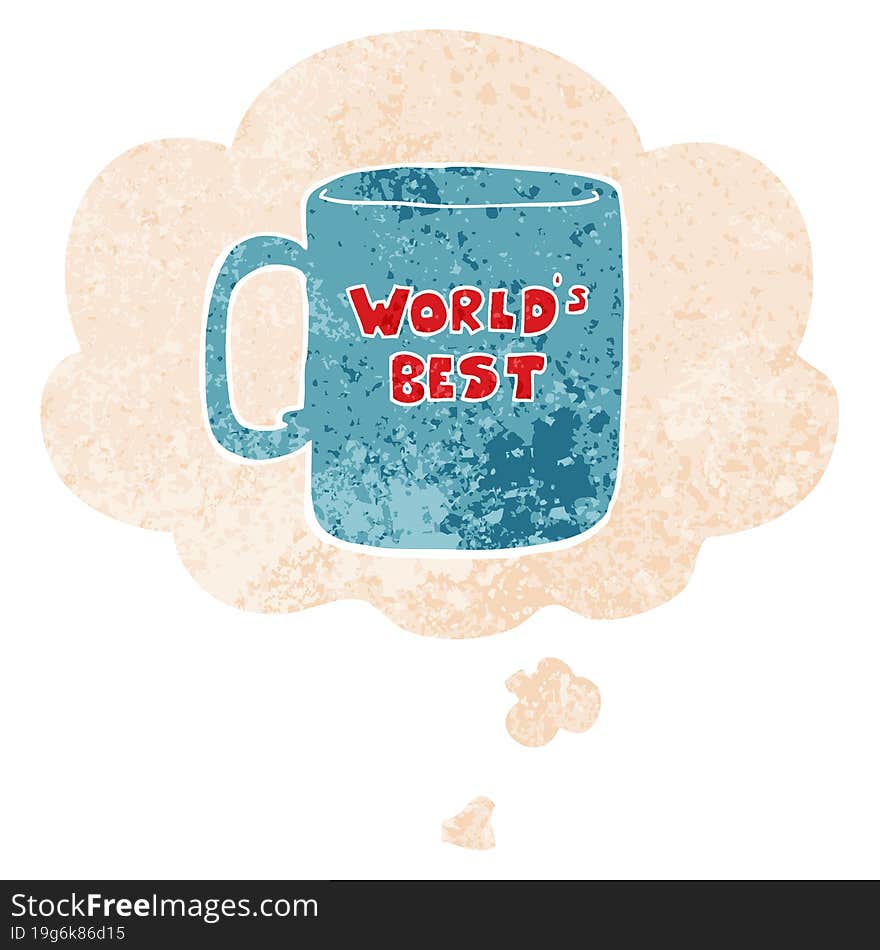 worlds best mug and thought bubble in retro textured style