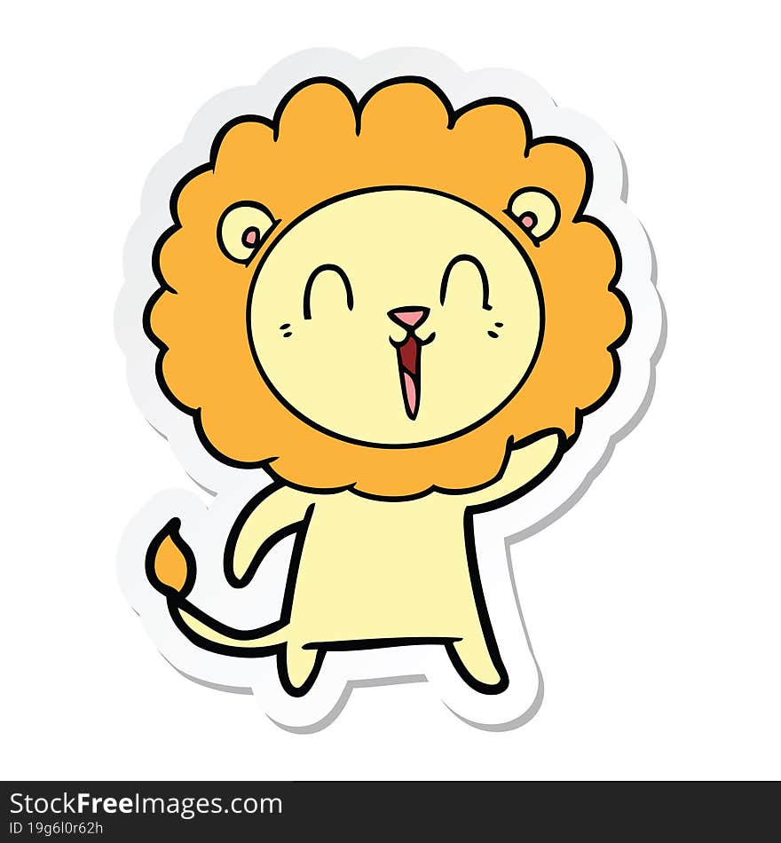 Sticker Of A Laughing Lion Cartoon