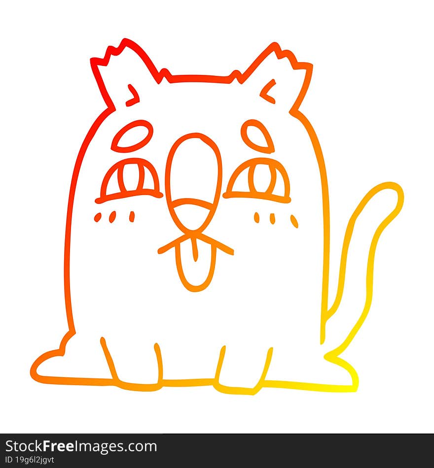 warm gradient line drawing of a cartoon funny cat