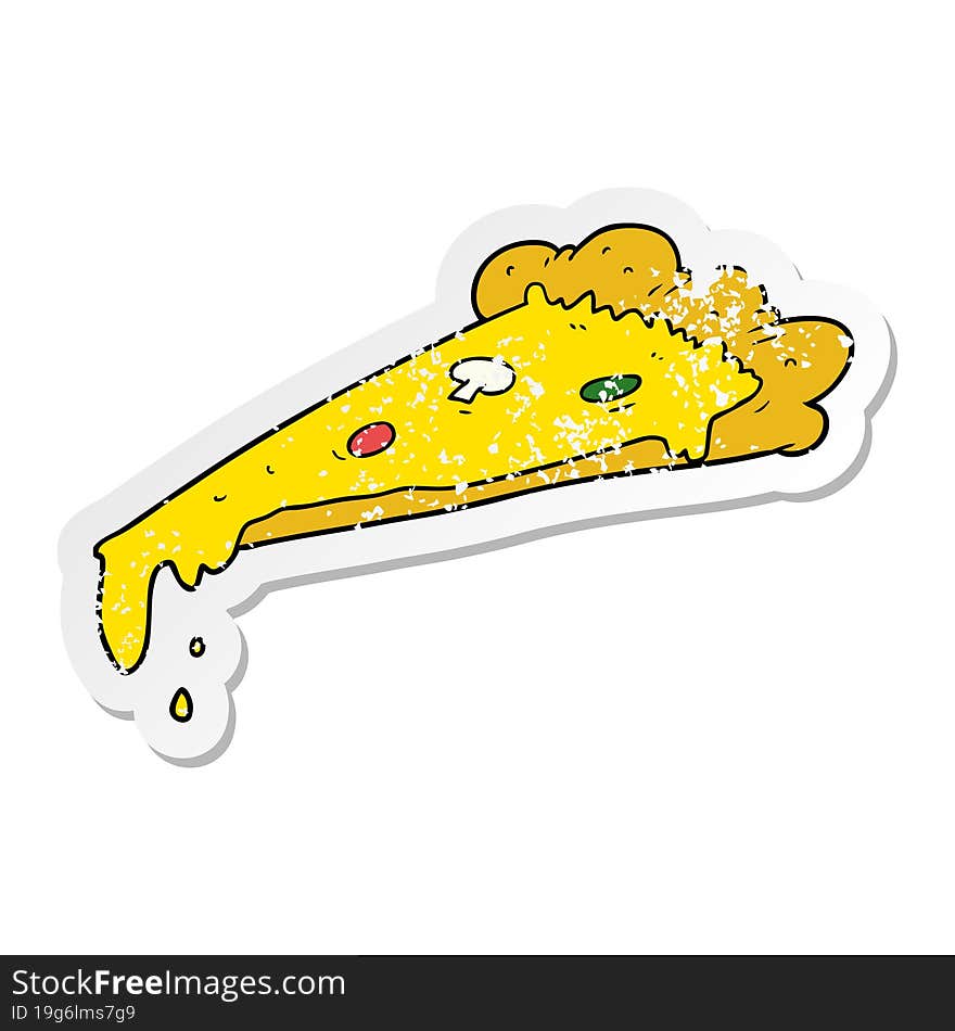 distressed sticker of a cartoon slice of pizza