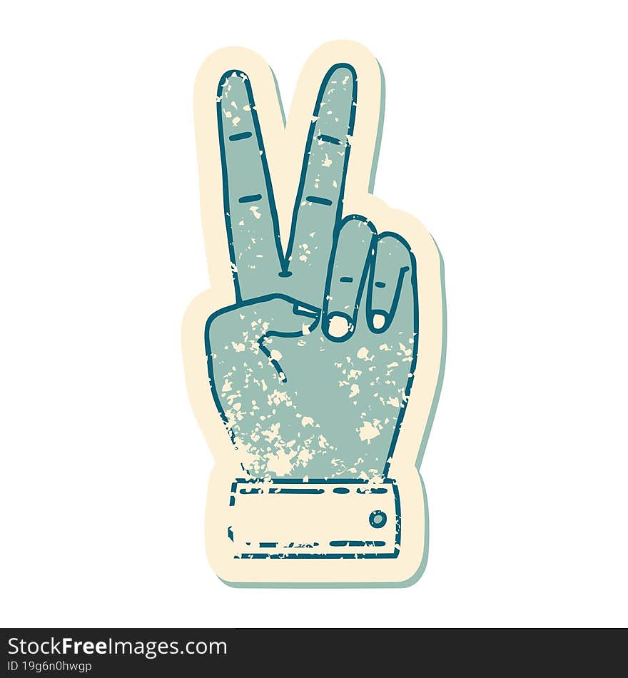 peace symbol two finger hand gesture grunge sticker