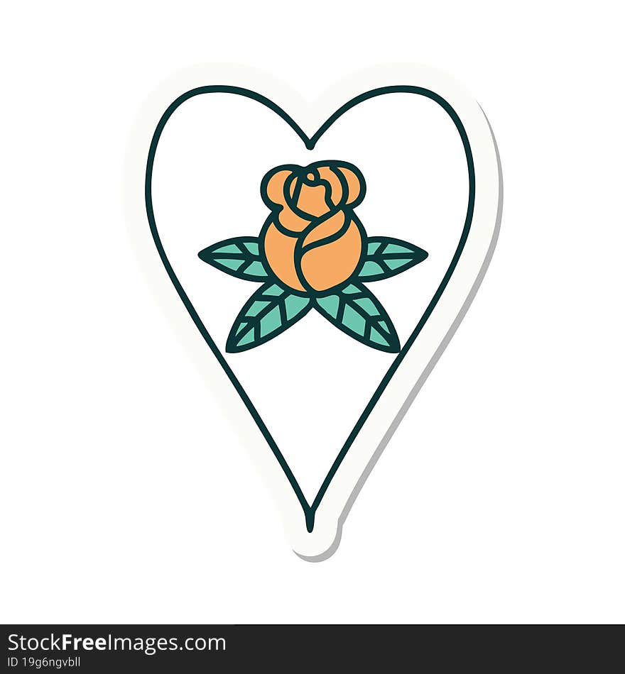 sticker of tattoo in traditional style of a heart and flowers. sticker of tattoo in traditional style of a heart and flowers