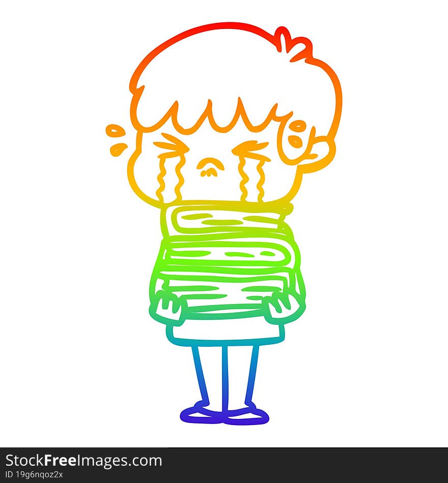 rainbow gradient line drawing of a cartoon boy crying