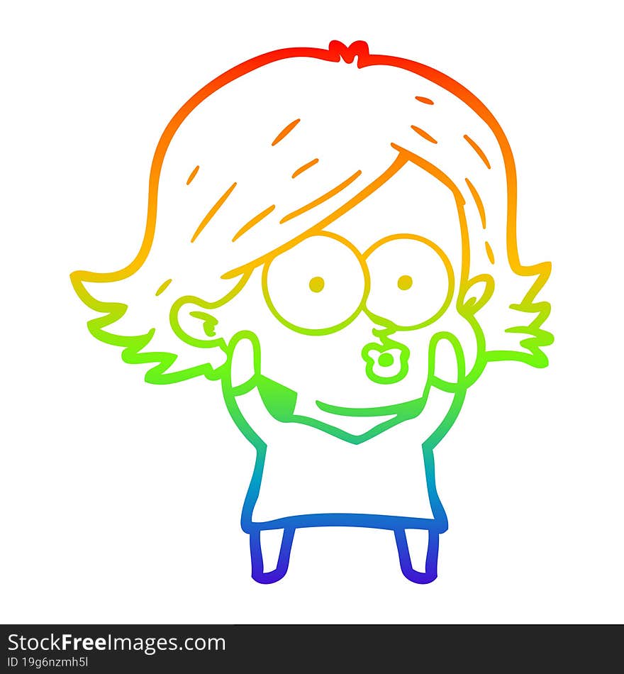 rainbow gradient line drawing of a cartoon girl pouting