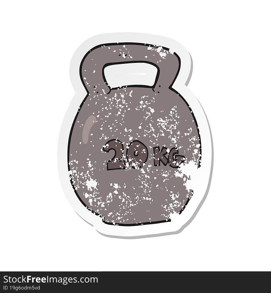 retro distressed sticker of a cartoon 20kg kettle bell