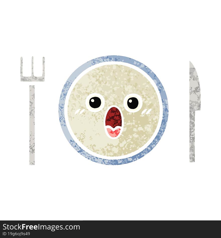 retro illustration style cartoon dinner plate