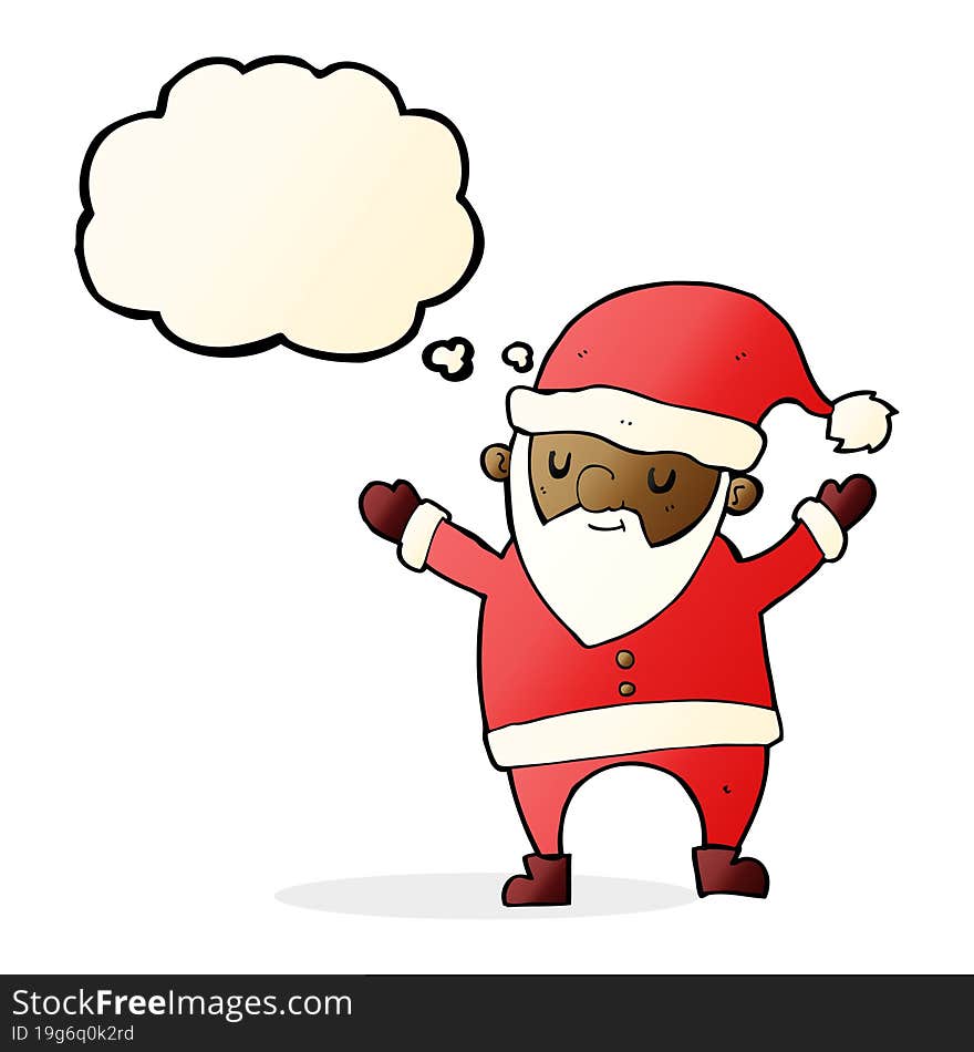 cartoon dancing santa with thought bubble