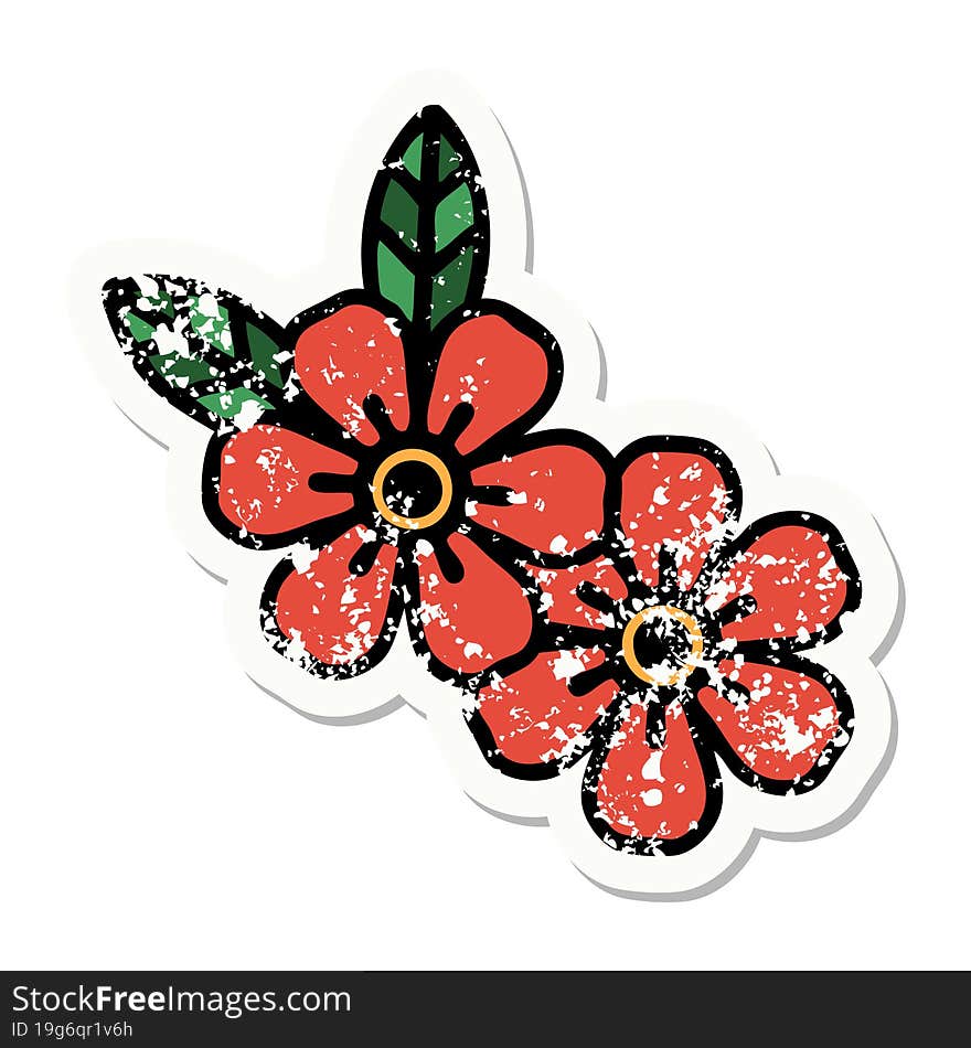 distressed sticker tattoo in traditional style of flowers. distressed sticker tattoo in traditional style of flowers