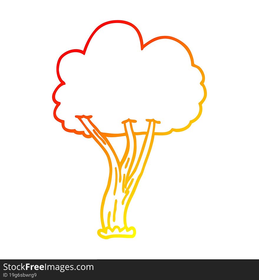 warm gradient line drawing cartoon blooming tree