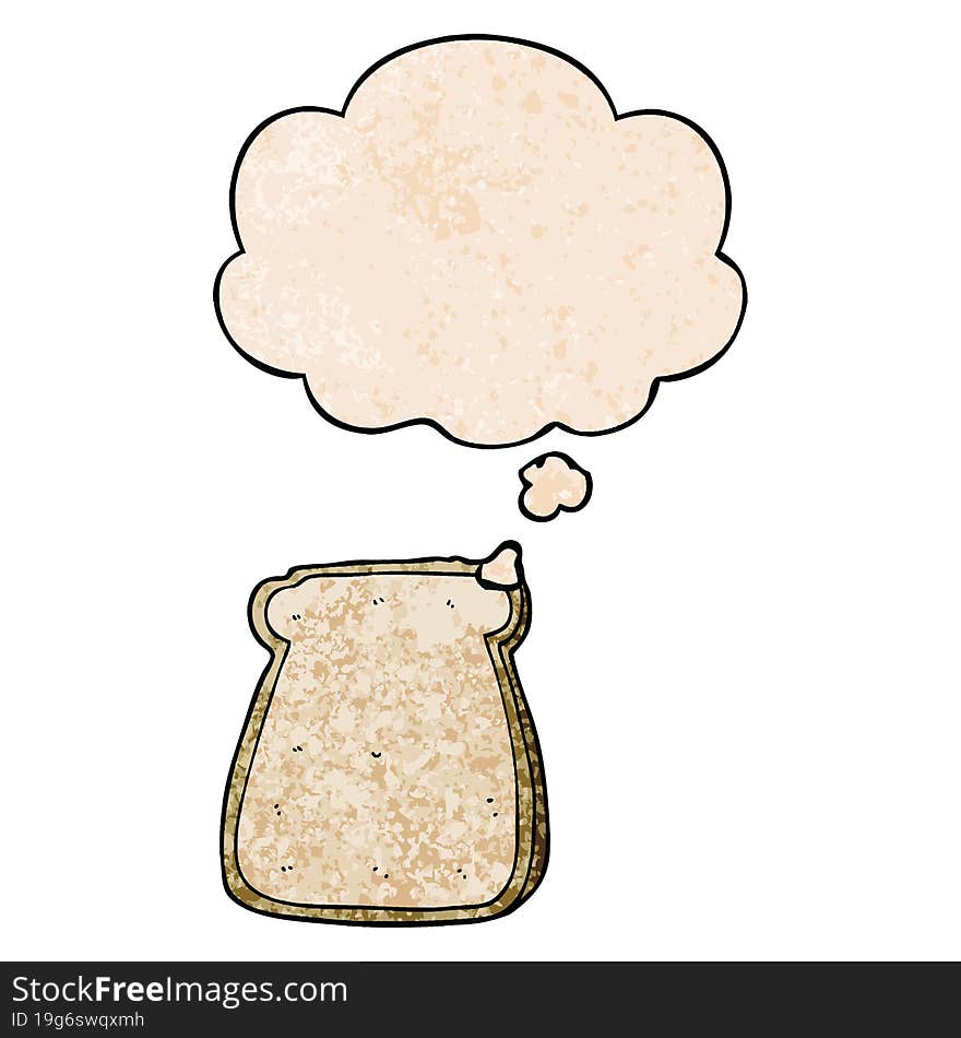 cartoon slice of bread with thought bubble in grunge texture style. cartoon slice of bread with thought bubble in grunge texture style