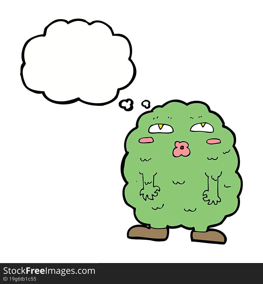 funny cartoon monster with thought bubble