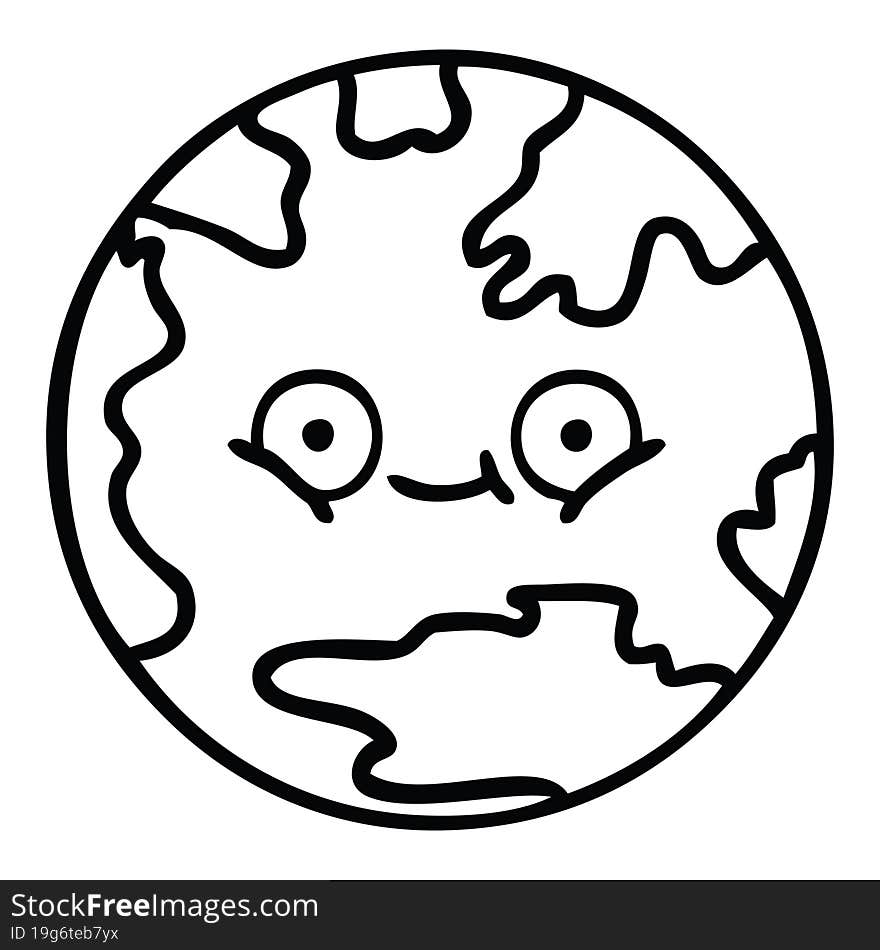 line drawing cartoon planet earth