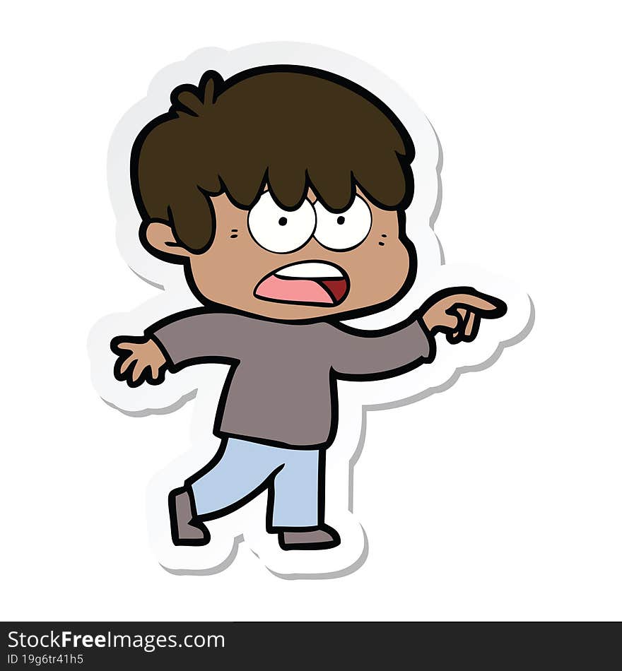 sticker of a worried cartoon boy