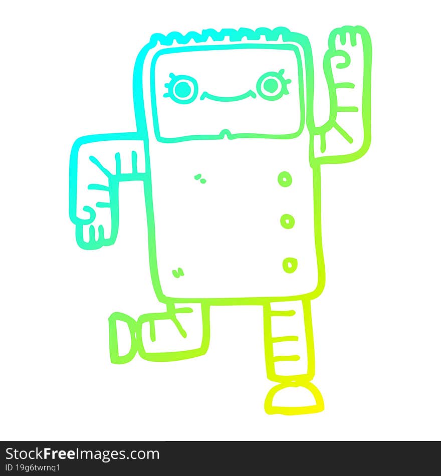 cold gradient line drawing of a cartoon robot